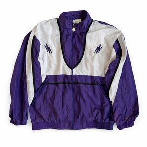 Vintage 90s Wilson Windbreaker Jacket Purple White Full Zip unisex